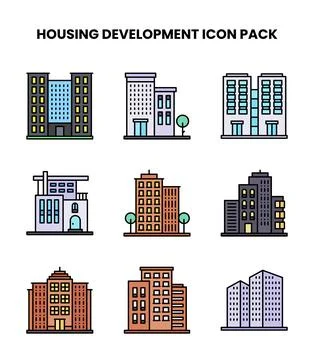 Housing Development Lineal Color Design Icons Pack Illustration