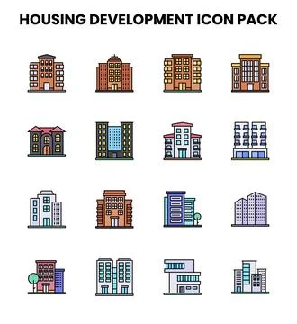 Housing Development Lineal Color Graphics Icons Pack Stock Illustration