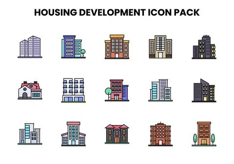 Housing Development Lineal Color Graphics Icons Pack イラスト素材