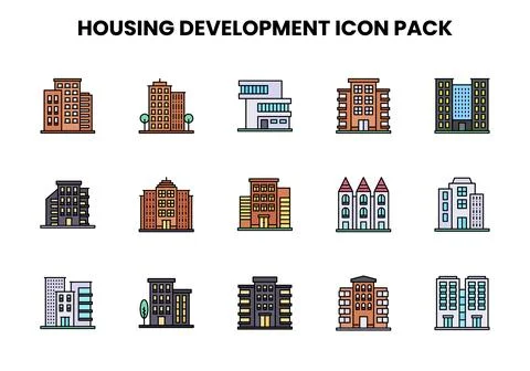 Housing Development Lineal Color Scalable Icons Pack 스톡 일러스트