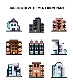 Housing Development Lineal Color Vector Icons Pack Stock Illustration