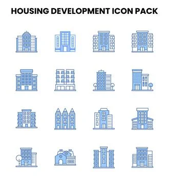 Housing Development Two Colour UI Icons Pack Stock Illustration