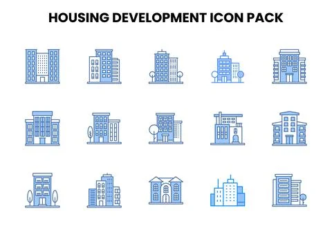 Housing Development Two Colour Vector Icons Pack Stock Illustration
