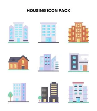 Housing Flat Collection Icons Pack Ilustración de archivo