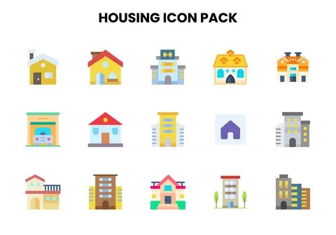 Housing Flat Vector Icons Pack Stock Illustration