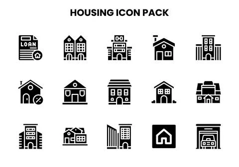 Housing Glyph Bundle Icons Pack Stock Illustration
