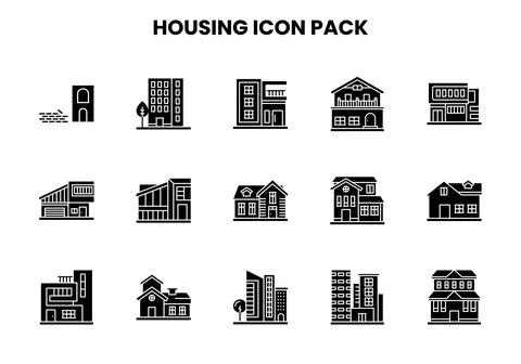 Housing Glyph Vector Icons Pack Stock Illustration