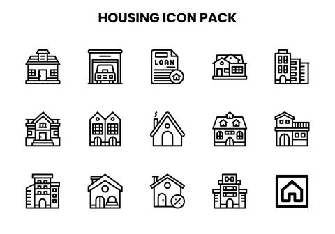 Housing Line Set Icons Pack Stock Illustration