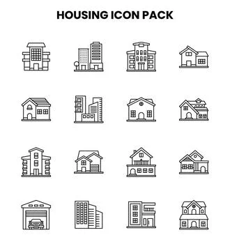 Housing Line Set Icons Pack Stock Illustration