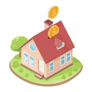 Housing loan calculator simple saving coins house isometric Stock Illustration