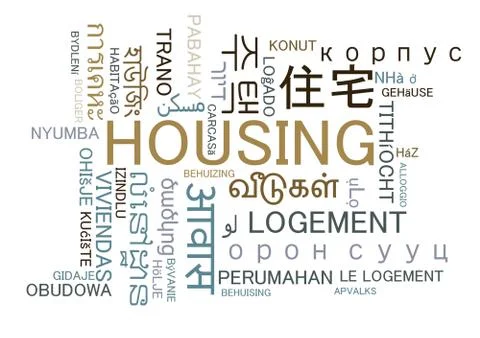 Housing multilanguage wordcloud background concept Stock Illustration