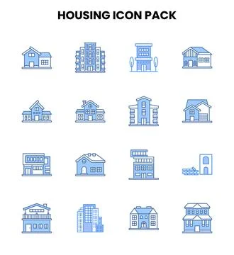 Housing Two Colour Icons Pack Stock Illustration