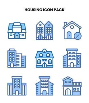 Housing Two Colour Set Icons Pack Stock Illustration