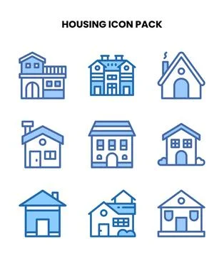Housing Two Colour Vector Icons Pack Stock Illustration