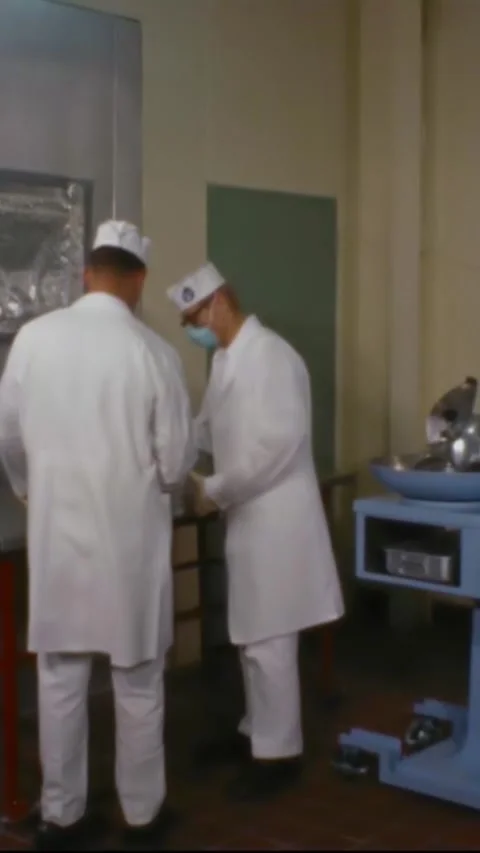 HOUSTON - 1966 - NASA technicians take space food from a container and put it Stock Footage 342803352