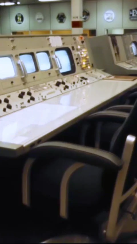 HOUSTON - 1970 - A row of computers at NASA's Mission Control Center. Stock Footage 342915101