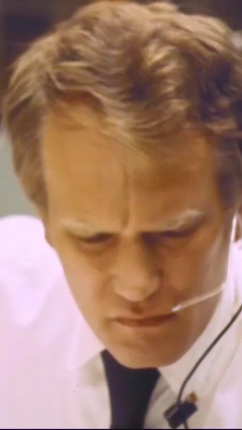 HOUSTON - 1975 - A NASA engineer monitors the landing of the Apollo-Soyuz Stock Footage 342831456