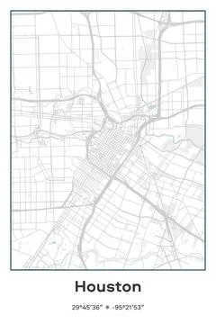 Houston Center, Texas - vector map of city in Pastel, Gray, White, Green colors Stock Illustration
