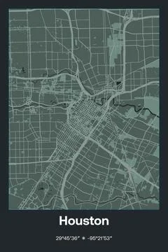 Houston Center, Texas - vector map of city in Dark gray, Gray, Green, gray-green Stock Illustration