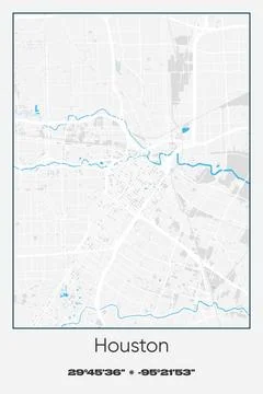 Houston Center, Texas - vector map of city in Gray, white, blue colors Stock Illustration