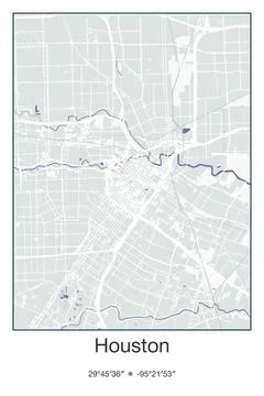 Houston Center, Texas - vector map of city in Gray, Blue, Green, White colors Stock Illustration