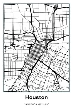 Houston Center, Texas - vector map of city in Black, white, gray, BW colors Stock Illustration