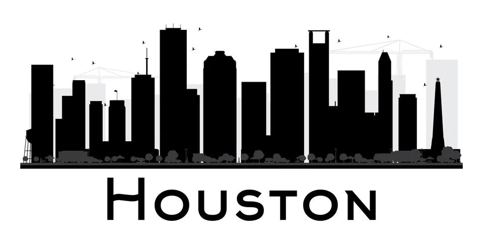 Houston City skyline black and white silhouette. Stock Illustration