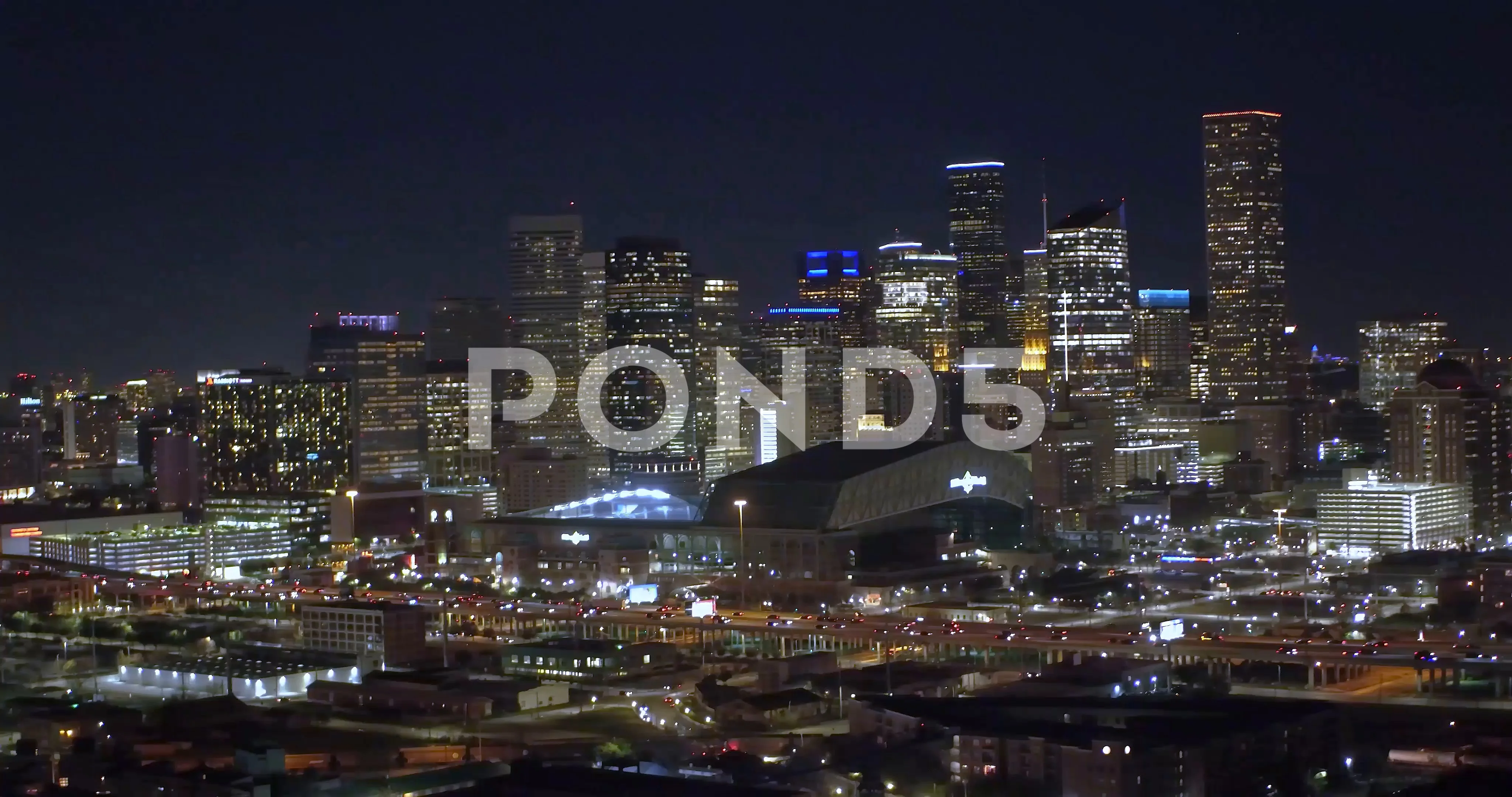 Houston Downtown Skyline Night - Minute , Stock Video
