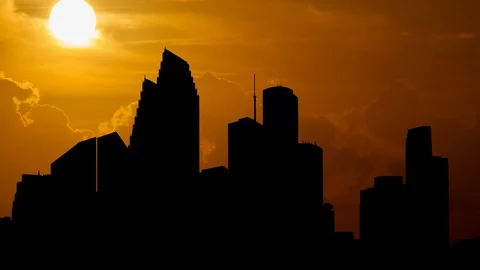 Houston Downtown Skyline at Sunset, it is the largest city in USA, Texas Stock Footage 107433766
