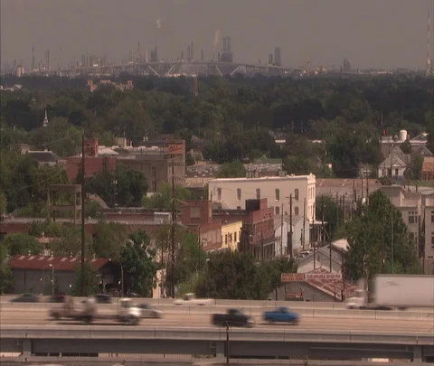 Houston highway with oil refineries in background Stock Footage 86697641