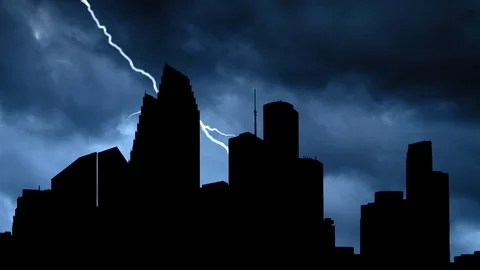 Houston: Lightning and Thunderstorm over the American Metropolis, USA Stock Footage 124081509
