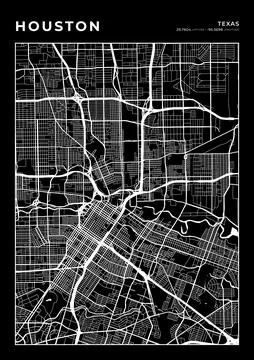 Houston Map Wall Art Frame, Cartography Map Print, City Layout Map Stock Illustration