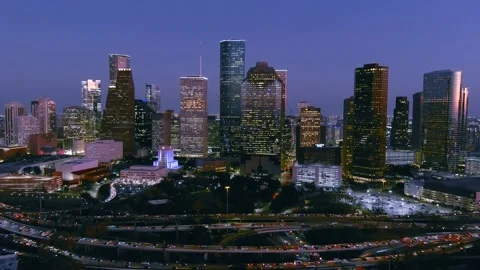 Houston Night Skyline Drone Aerial (10) Stock Footage 230991653