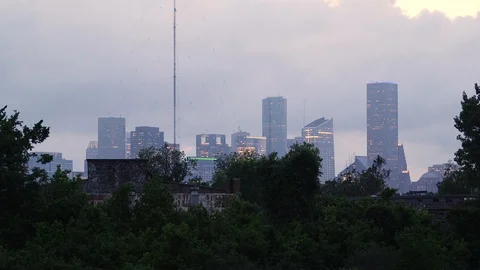 Houston Skyline Dusk Close Stock Footage 89287792