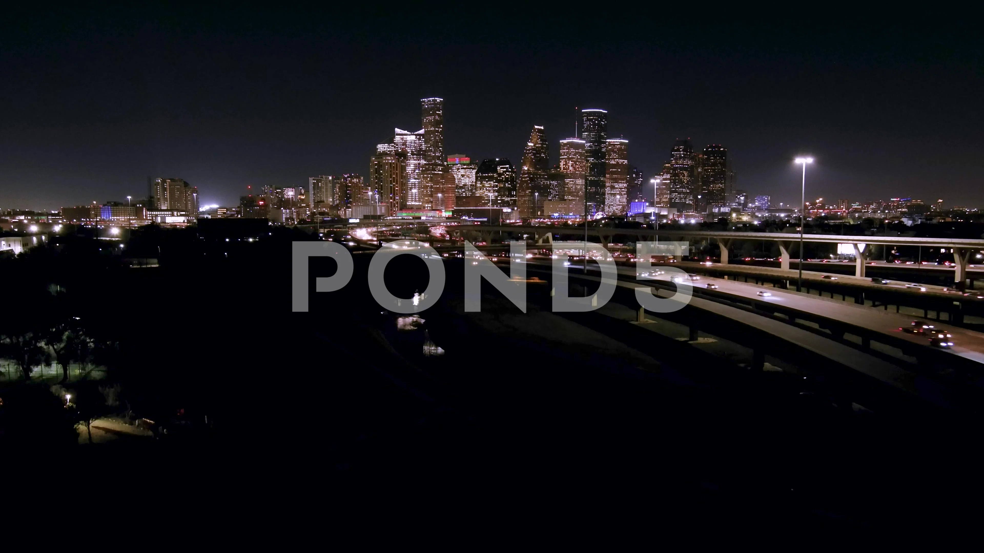 houston skyline at night aerial