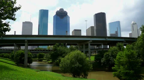 Houston Skyline over River 스톡 동영상 24855342