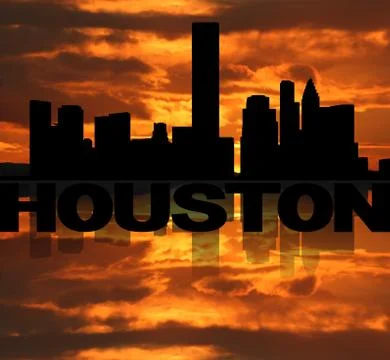 Houston skyline reflected with text and sunset illustration Stock Illustration