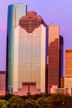 Houston skyline at sunset Stock Photos
