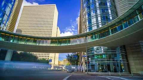 Houston skyline time lapse 4k 1080p with overpass and glass sky scrapers Stock Footage 71449869