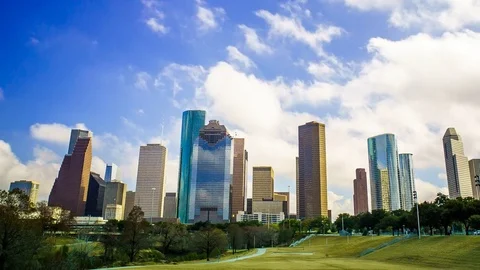 Houston Texas Clouds Time Lapse Cityscape and Park 4K 1080p Stock Footage 71465362