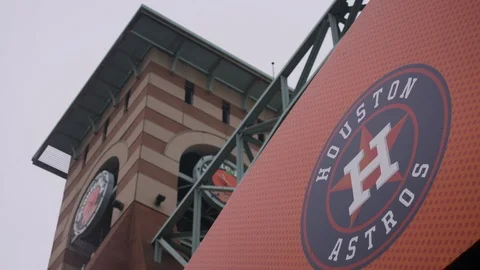 Houston, Texas - February 11, 2020: MLB's Houston Astros' logo on stadium Stock Footage