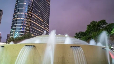 Houston Texas night hyper lapse around downtown fountain 4k 1080p Stock Footage 71475709