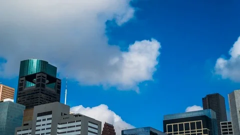 Houston Texas Skyline Clouds Time Lapse Skyscrapers 4K 1080p Stock Footage 71450274