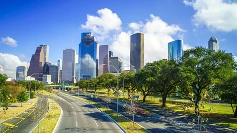 Houston Texas Skyline Clouds Time Lapse 4K 1080p Stock Footage