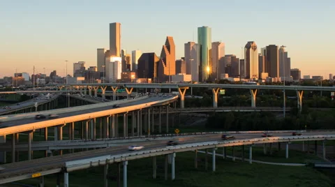 Houston Texas Usa Downtown Skyline Over The Highways Stock Photo