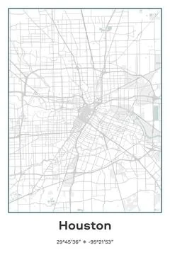 Houston, Texas - vector map of city in Pastel, Gray, White, Green colors Stock Illustration