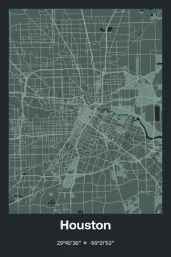 Houston, Texas - vector map of city in Dark gray, Gray, Green, gray-green colors Stock Illustration