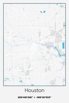 Houston, Texas - vector map of city in Gray, white, blue colors Stock Illustration