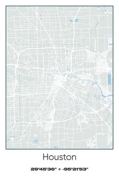 Houston, Texas - vector map of city in Gray, white, green, blue colors Stock Illustration