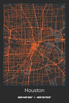 Houston, Texas - vector map of city in Gray, Black, Orange colors Stock Illustration